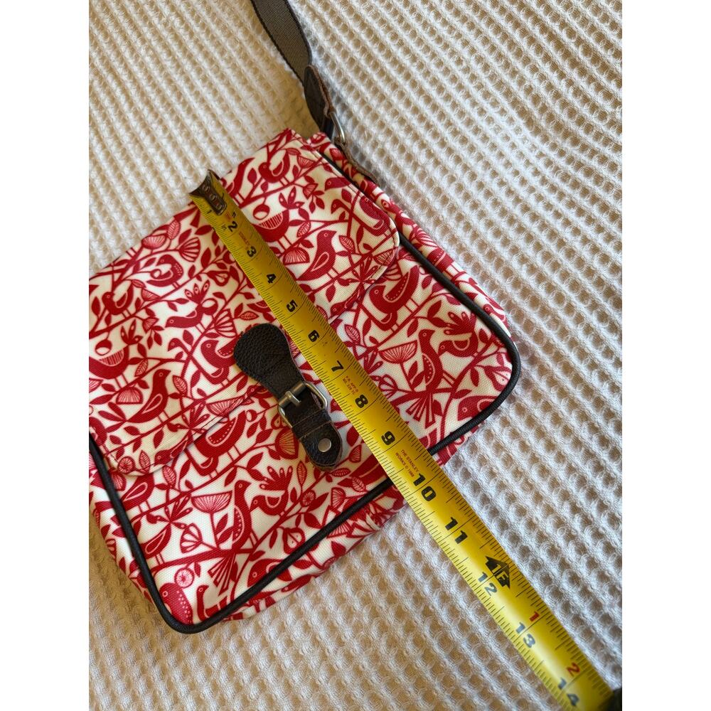 Nicky James Boho Bird & Pear Print Red & White Cross Body Bag Laminated Canvas - Picture 7 of 12